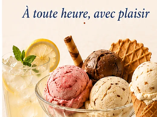 Coupe de glaces, cornet et citronnade