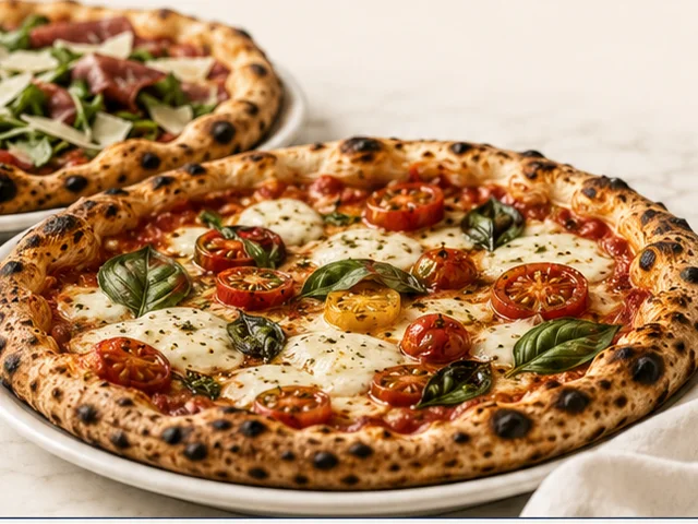 Deux pizzas à pâte fine sortant du four